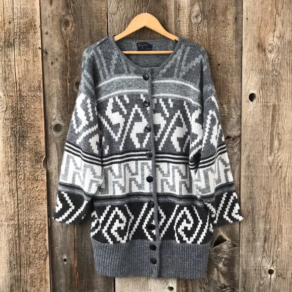 Vintage Sweaters Vtg 6s70s Geometric Pattern Oversized Slouchy